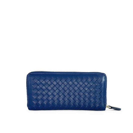 The Ada Leather Woven Zip Around Purse in blue