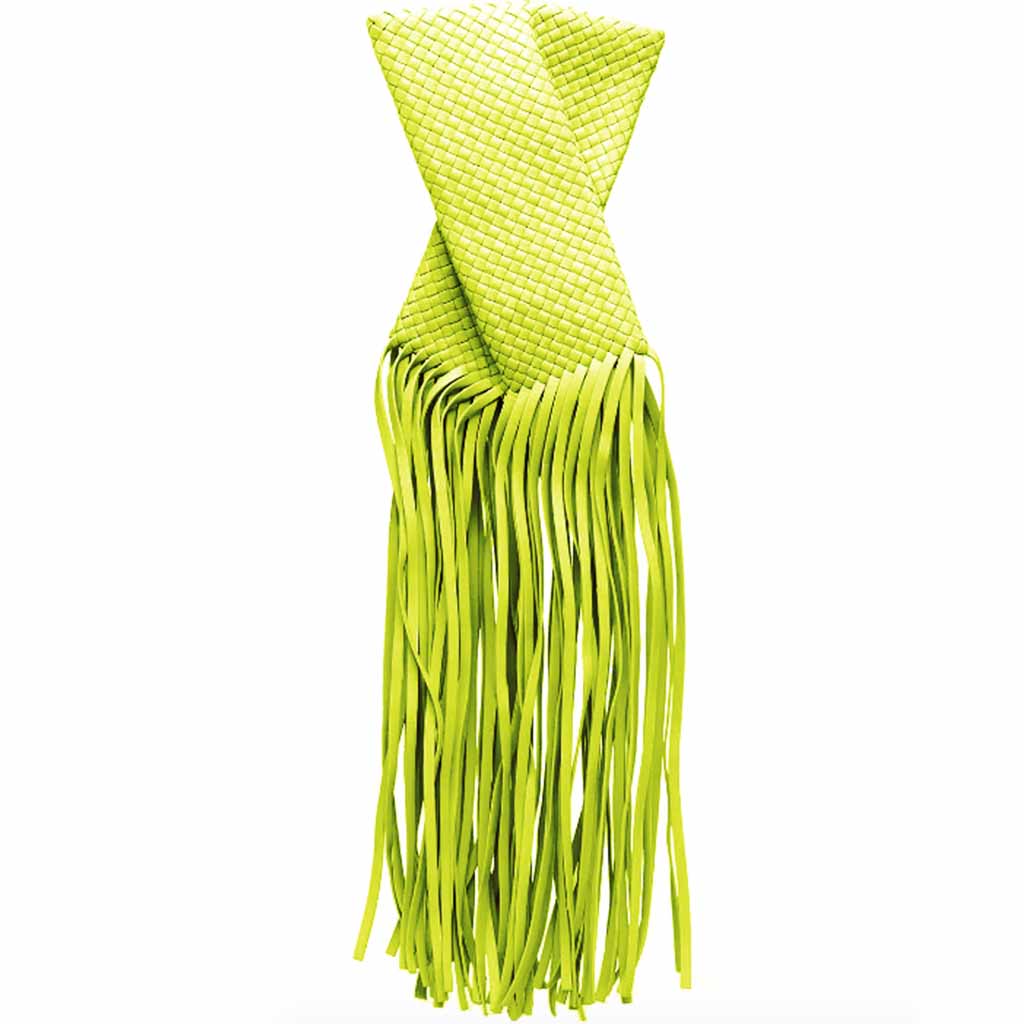 The Alaia Tassel Weave Clutch Bag in chartreuse