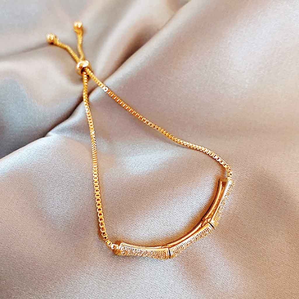Three Bamboo Design Drawstring Bracelet in gold