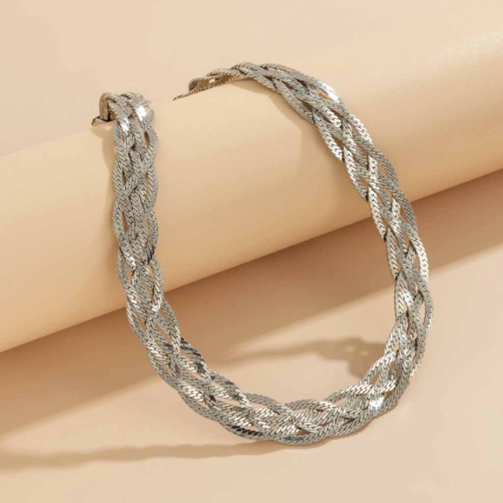 Thick Snake Twist Chain Necklace in silver