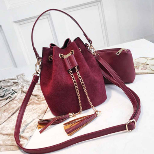 The Emma Suede Effect Bucket Bag in burgundy