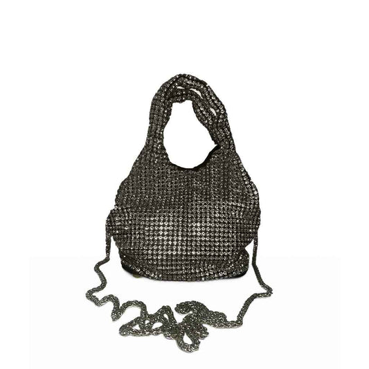 The Gracie Rhinestone Mini Bucket Tote Bag in black