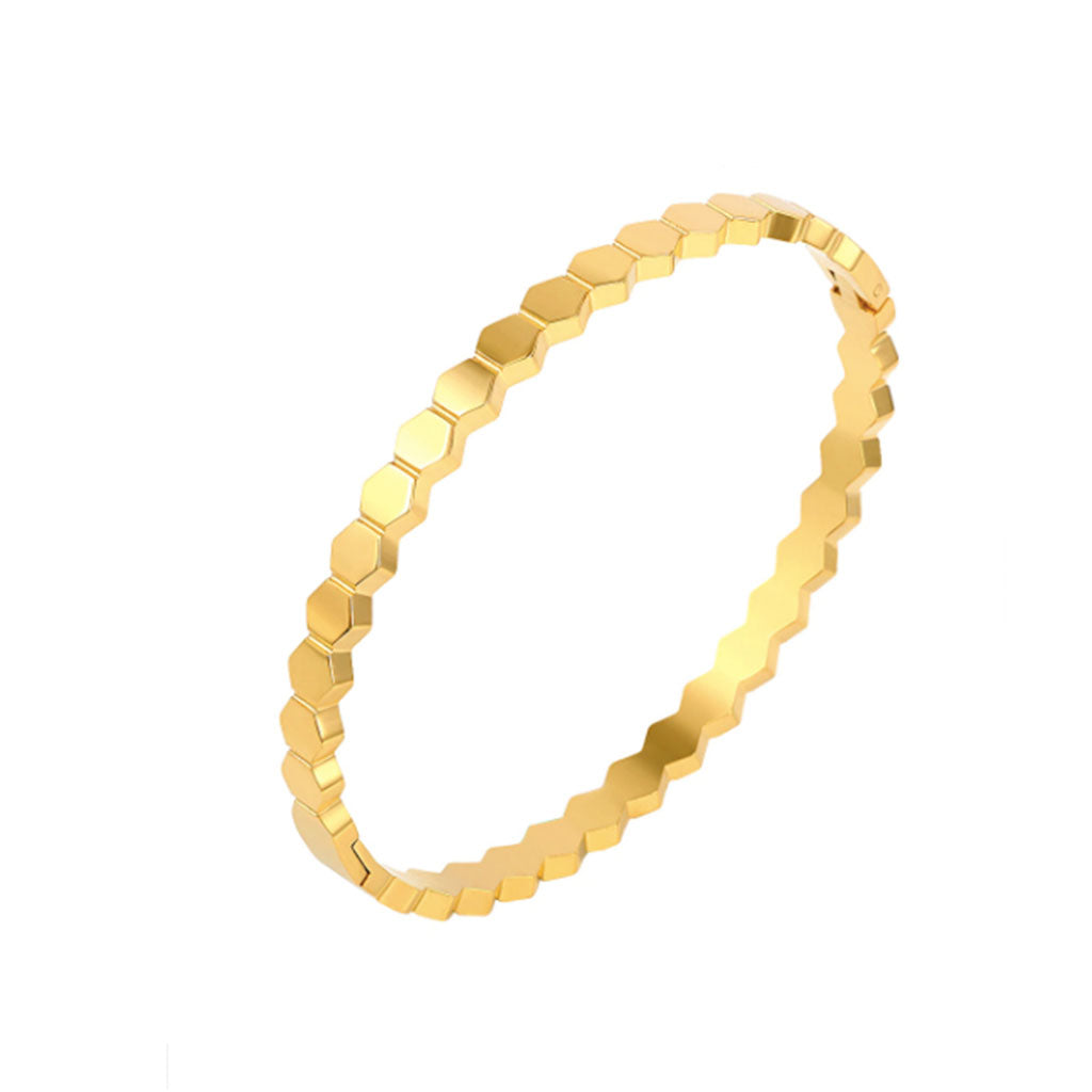 Thin Honeycomb Bangle in gold