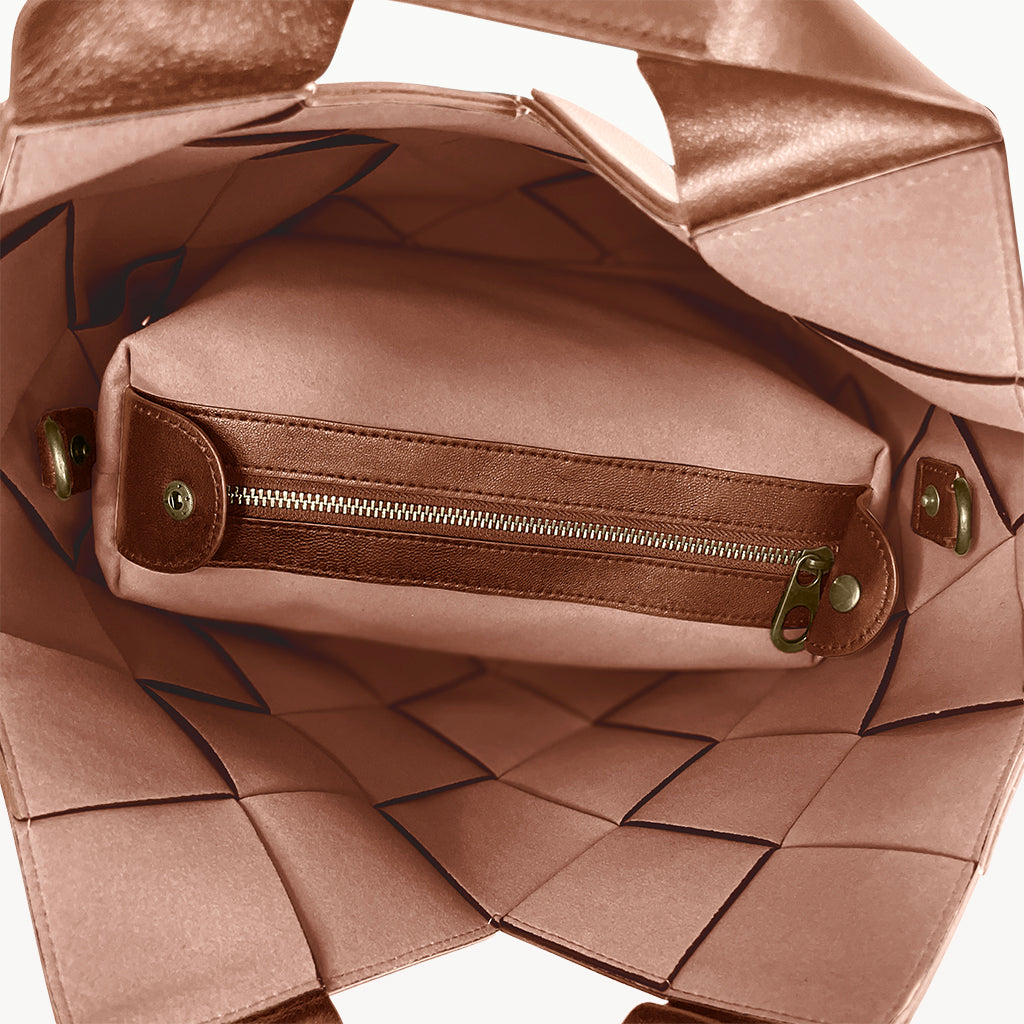The Julia Leather Woven Tote bag in tan