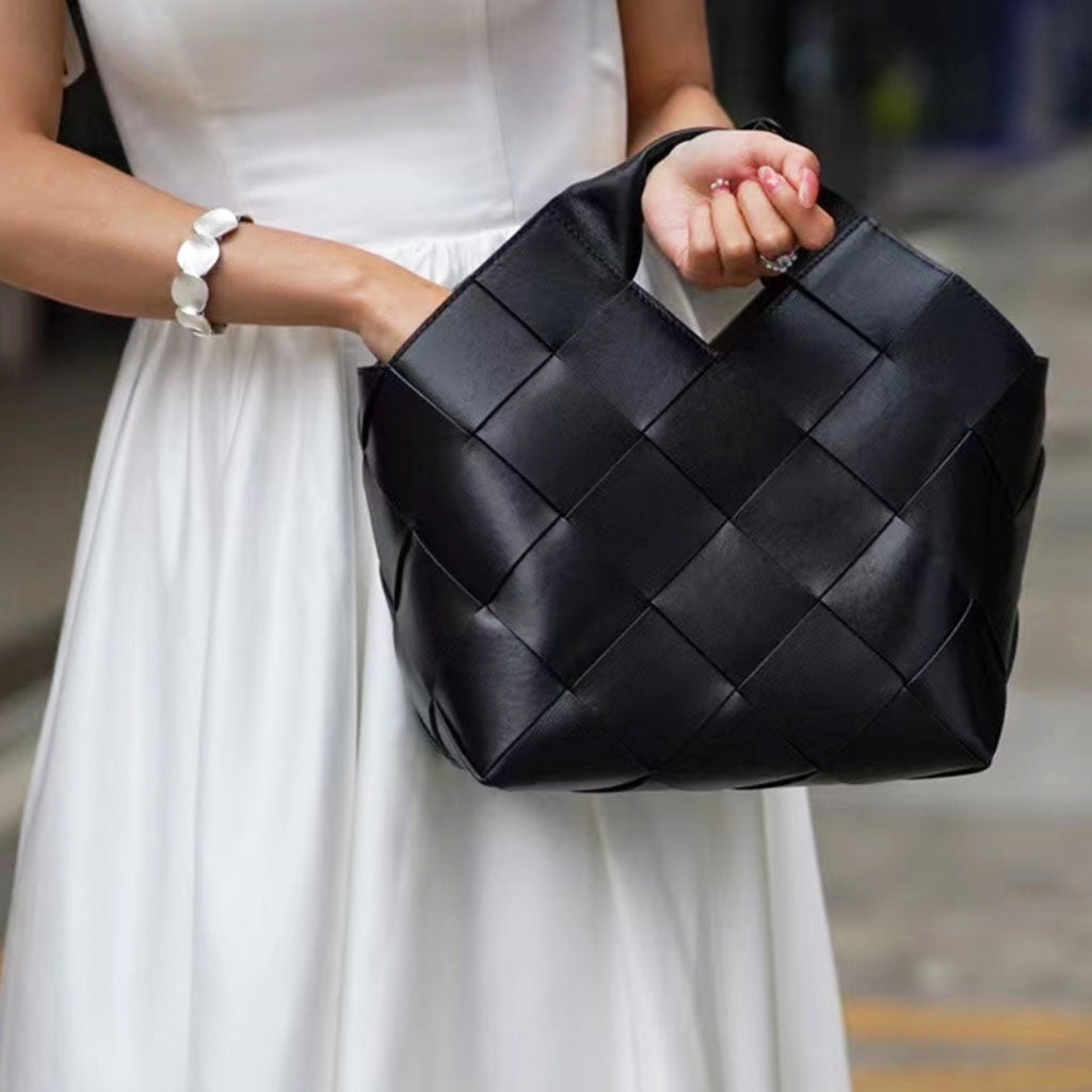 The Julia Leather Woven Tote bag in black