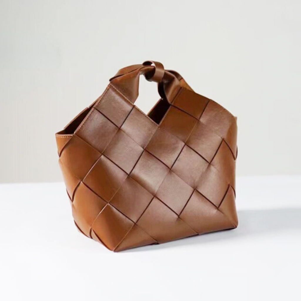 The Julia Leather Woven Tote bag in tan