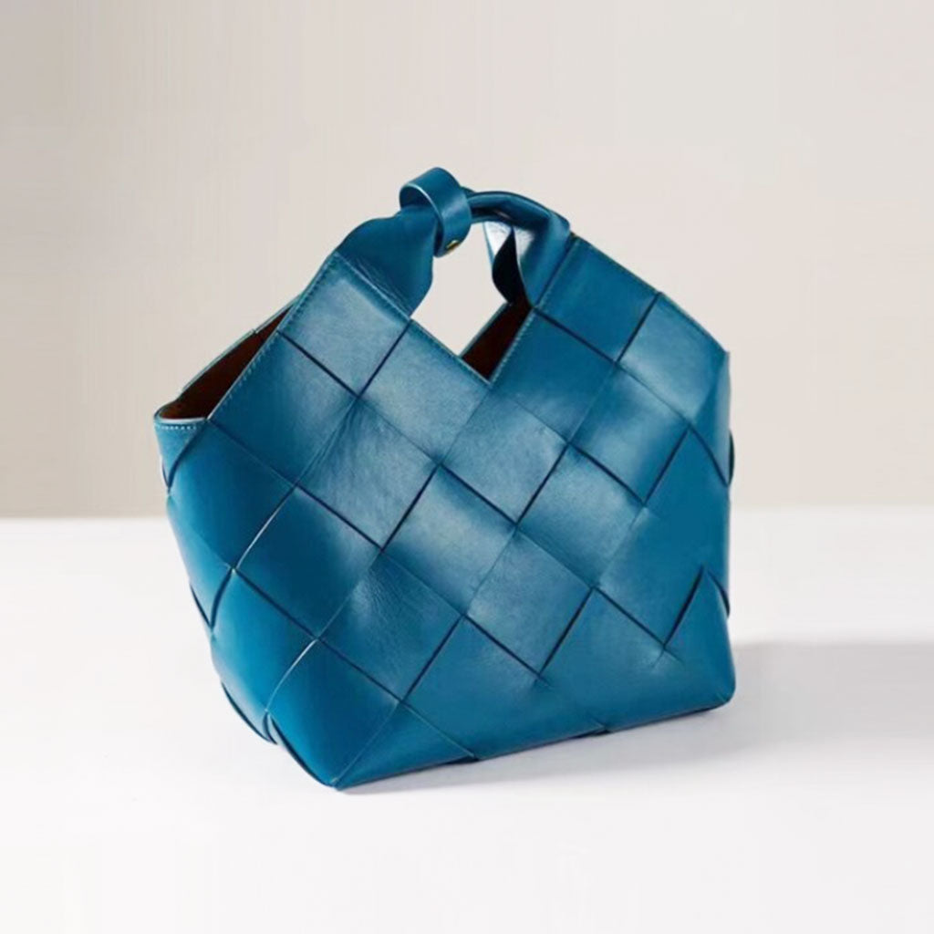 The Julia Leather Woven Tote bag in teal