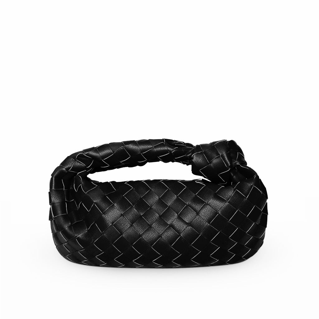 The Small Margaux Leather Weave Cloud Bag in black