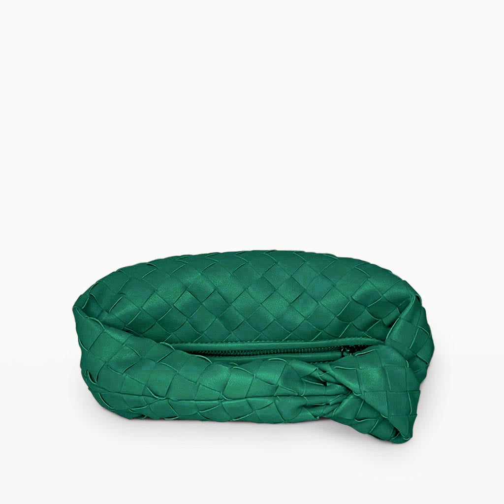 The Small Margaux Leather Weave Cloud Bag in dark green