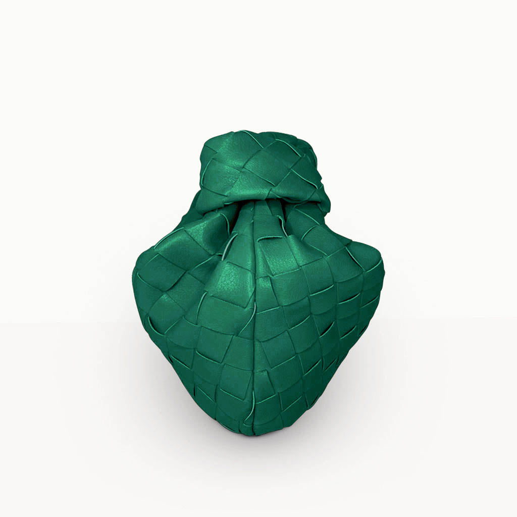 The Small Margaux Leather Weave Cloud Bag in dark green