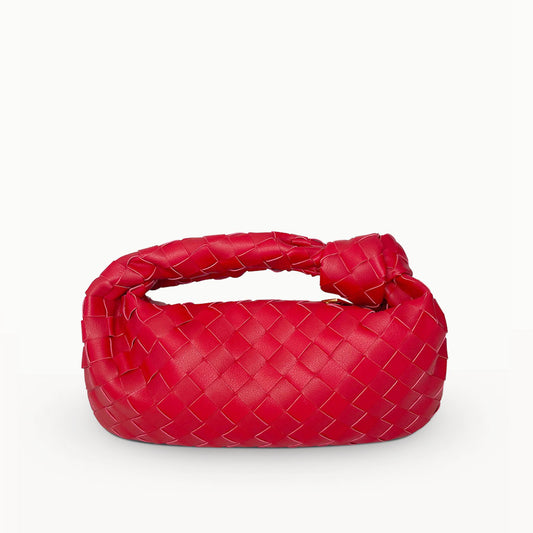 The Small Margaux Leather Weave Cloud Bag in red