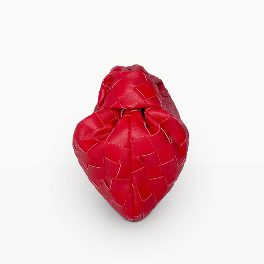 The Small Margaux Leather Weave Cloud Bag in red