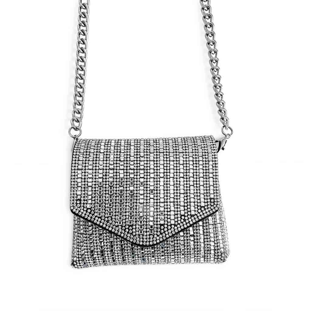 The Nicki Rhinestone Mini Shoulder Bag in silver