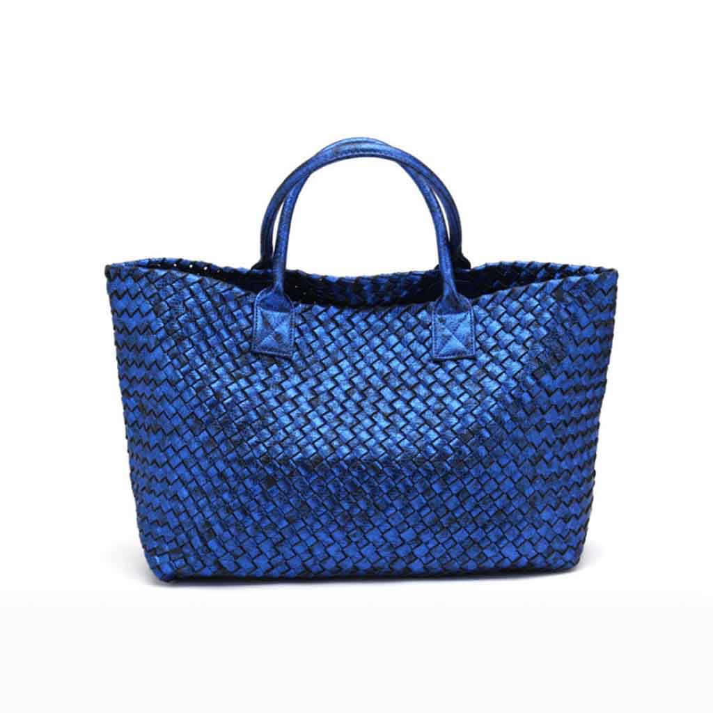 The Nicola Weave Tote Bag in metallic blue