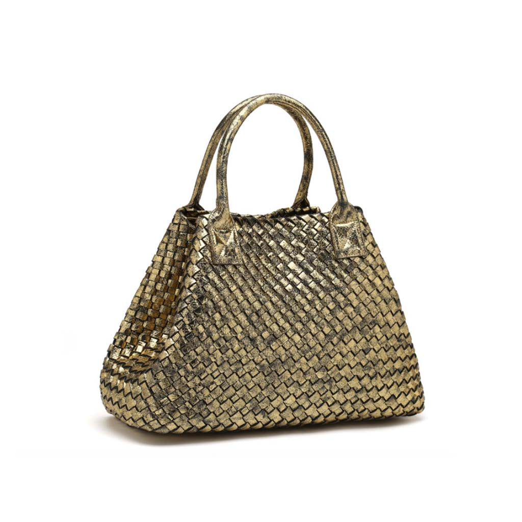 The Nicola Weave Tote Bag in metallic gold