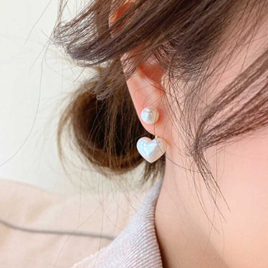 Pearl Heart Earrings in white
