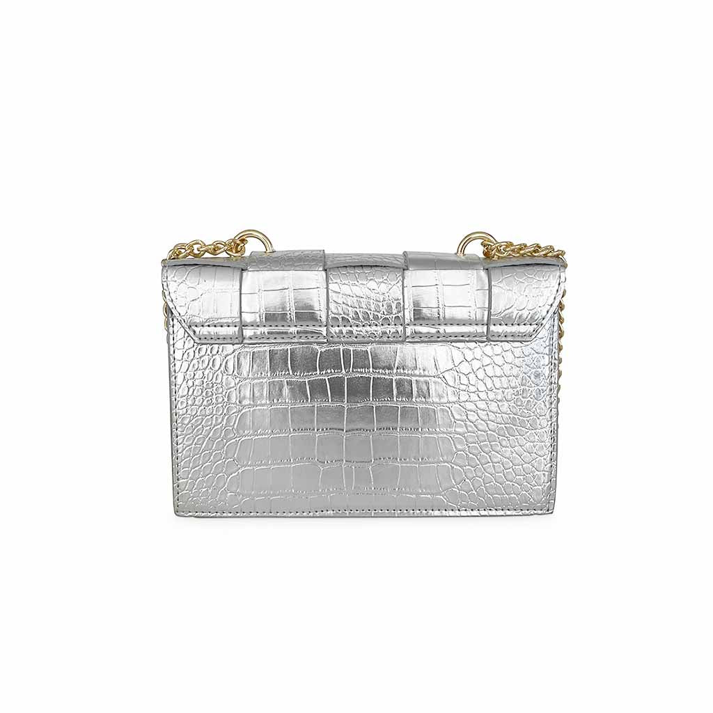 The Reese Croc Pattern Crossbody bag in silver