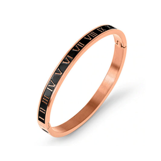 Thin Roman Numerals Bangle in black and rose gold