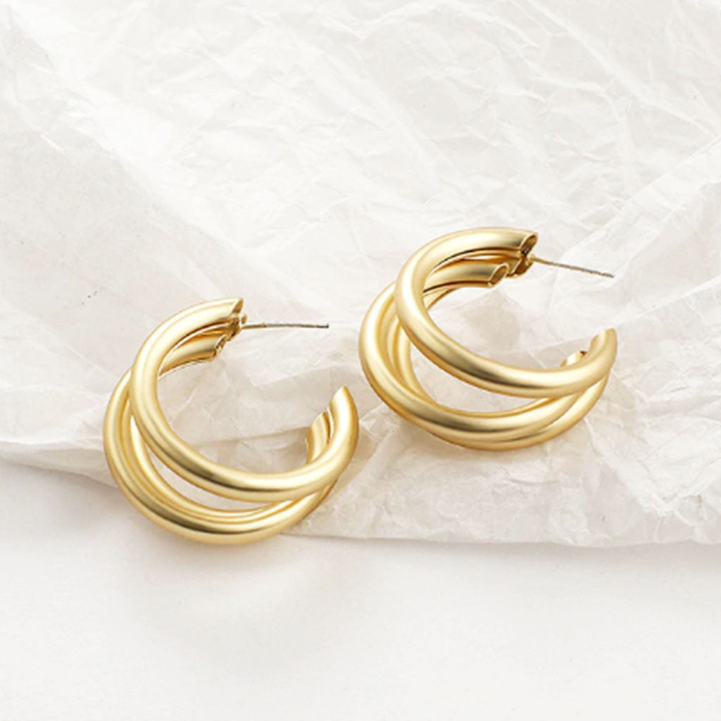 Tri Hoop Earrings in matt gold