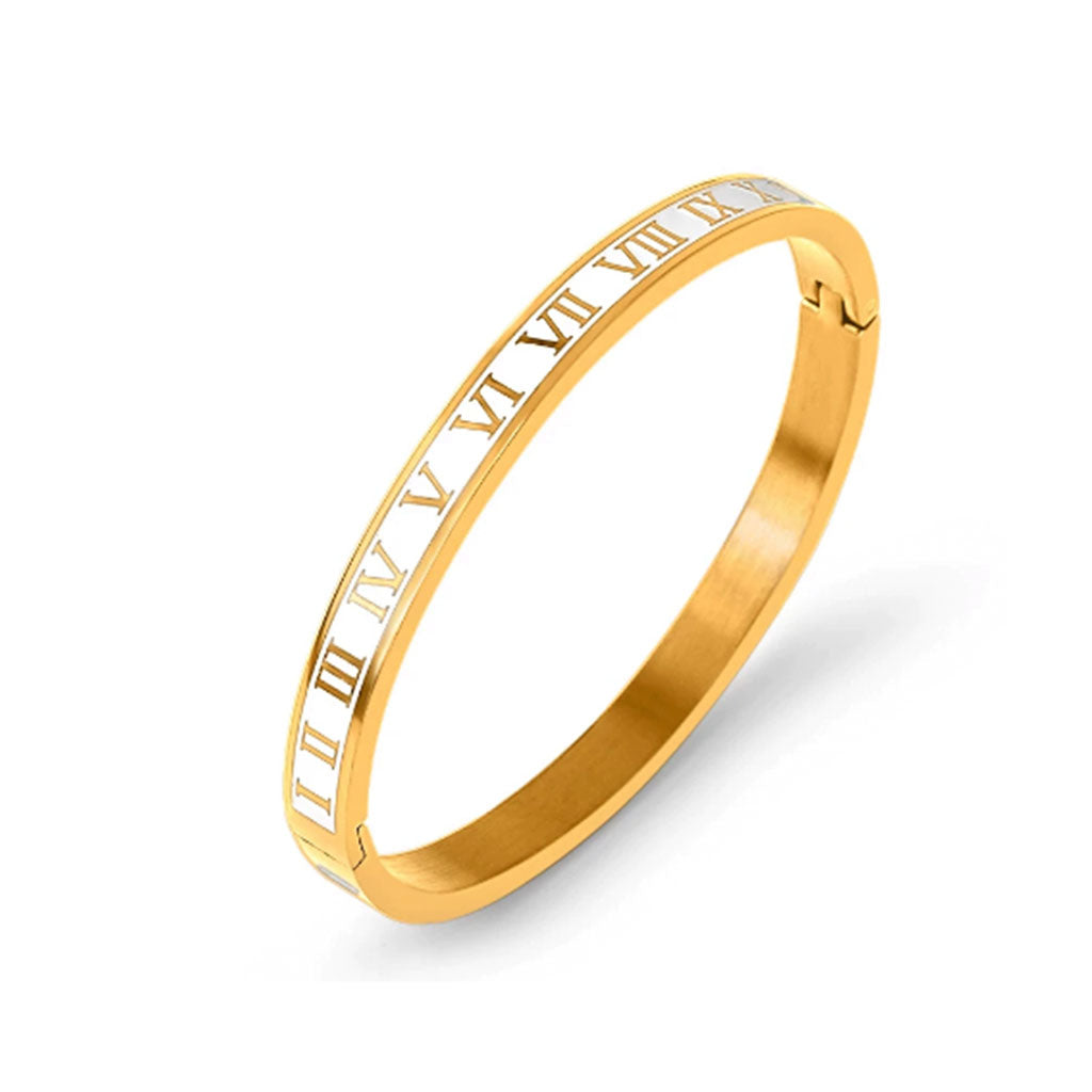 Thin Roman Numerals Bangle in white and gold