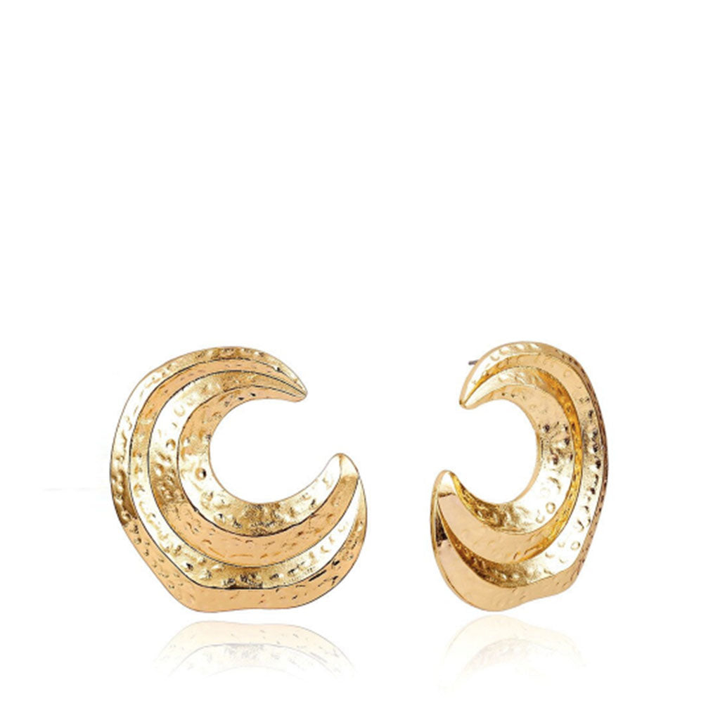 Statement Uneven Moon Earrings in gold