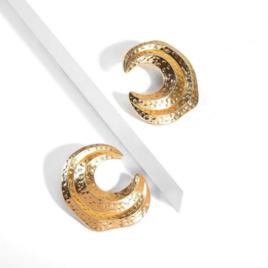 Statement Uneven Moon Earrings in gold
