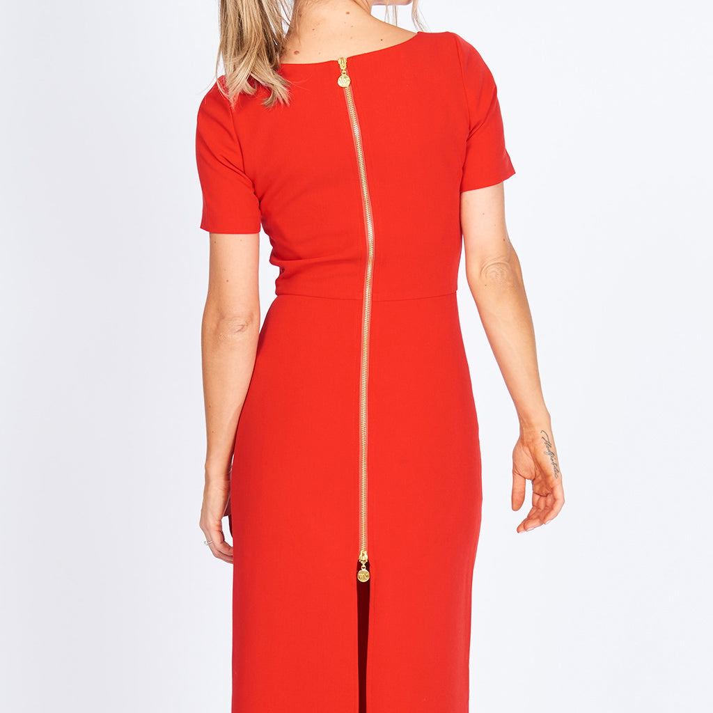 The Roxy Half Sleeve Bodycon Maxi Dress in red